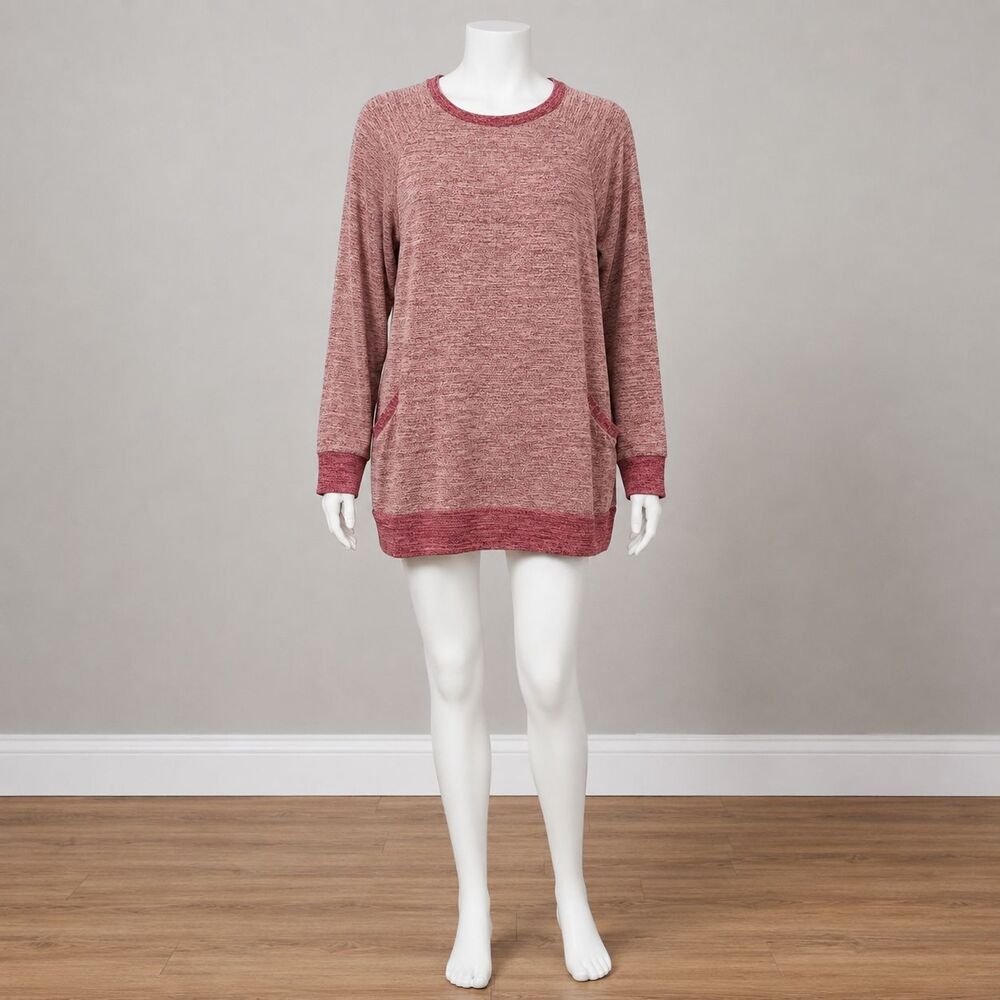 Gadewake Women's Space Dye Knit Sweatshirt Pullover Pink Melange Size Large